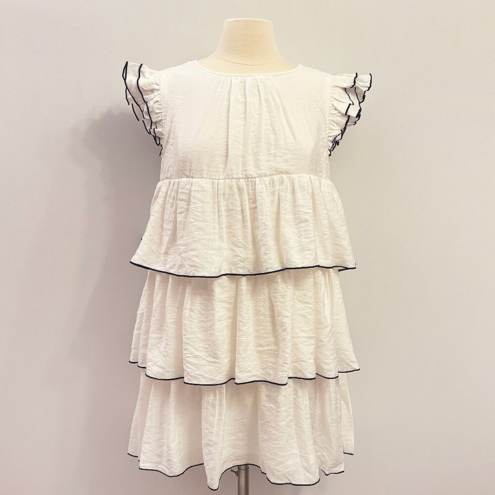 English Factory white ruffle contrast babydoll dress size Medium NWT